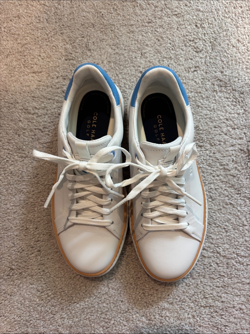 Cole Haan White Leather Sneakers with Blue Heel Tab
